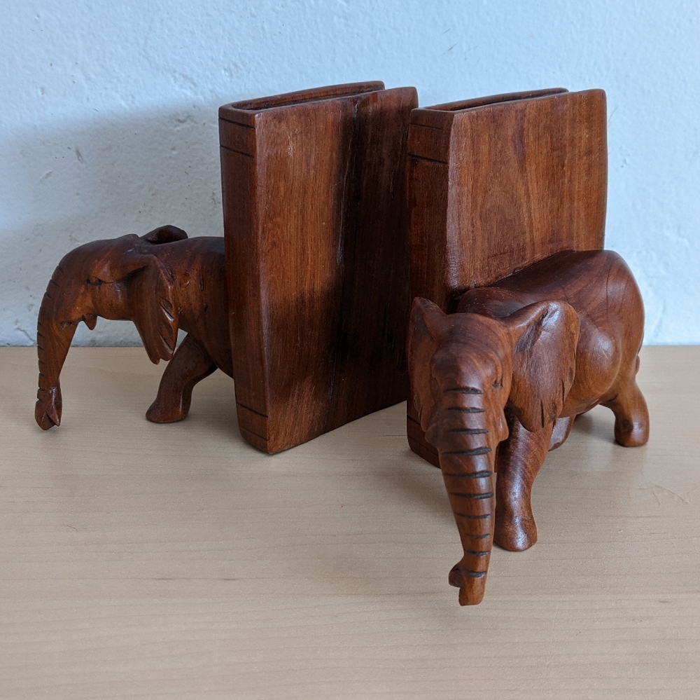 elephant wooden bookend